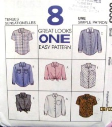 8053 MCCALLS BUTTON SHIRTS CROP/ TIE/ SLVS OR NOT PATTERN SM, MD,LG, EXTRA LARGE CHOICE