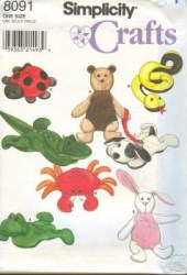 8091 SIMPLICITY 8 BEANBAG FROGS, DOGS, CRABS,  SNAKE, BEAR, GATOR PATTERN