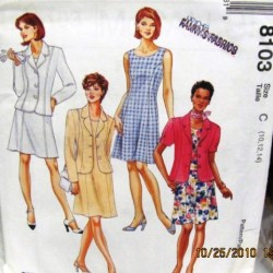 8103 FIT FLARE SLEEVELESS DRESS,SS-LS JACKET PATTERN 10-14