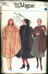 8147 80S FLARE LONG HOODED CAPE, COVER UP PATTERN ONE SZ