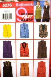 5276 BUTTERICK SO EZ LOOSE LINED VEST LENGTHS COLLAR OR NOT PATTERN  8-12 or 14-18 UNCUT choice