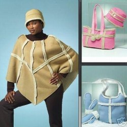 8172 VOG SUEDE PONCHO , BUCKET HAT, MITTS,  HANDBAGS PATTERN S-L