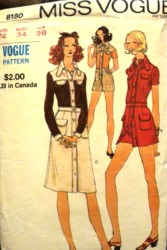 8180 1970 VOGUE BUTTON SHORT JUMPSUIT, SKIRT LENGTHS PATTERN 12