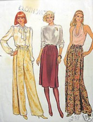 8186 VOGUE LONG FLUID SKIRT LENGTHS,WIDE PANTS 70s PATTERN 16,18