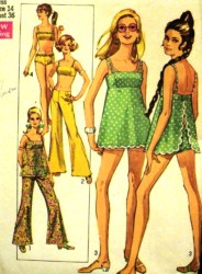 8199 69 2 PC BATHING SUIT,APRON BRA,HIPHUGGER PANTS PATTERN 14