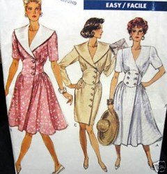 7249 VOGUE EZ 1988 STRAIGHT- FLARE MIDRIFF DRESS COLLAR OR NOT PATTERN 14-18 UNCUT