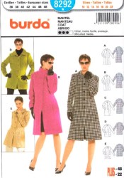 8292 BURDA CLASSIC FITTED LINED Collar COAT LENGTHS PATTERN 10-22 uncut