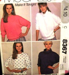 8367 STRETCH KNIT LS COWL/DOLMAN OR NOT TOPS PATTERN PTE,SMALL