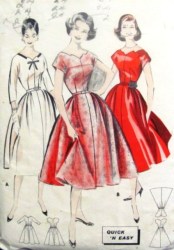 8373 1950S CUT OUT ZIGGY NECK FLARE DRESS PATTERN 14 34''