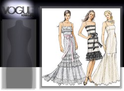 8389 VOGUE STRAPPY LOW FLOUNCE KNEE-FLOOR DRESS,TRAIN PATTERN  14-20  CUT