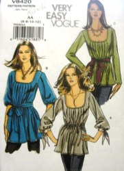 8420 EZ VOGUE KNIT PEASANT RENN TUNIC TOPS,SASH EZ PATTERN 6-20
