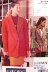 8450 VOGUE LINED LONGER 1 BUTTON COLLAR JACKET PATTERN 12-16 uncut