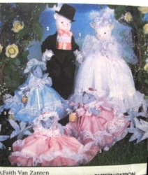 8458 18''CAT BRIDE, GROOM, 10'' MICE DOLLS WEDDING PARTY PATTERN