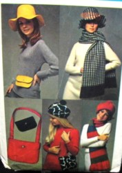8468 '69 FLOPPY HAT,SHOULDER-MINI BAGS,BERET,SCARF KNIT/SEW PATT