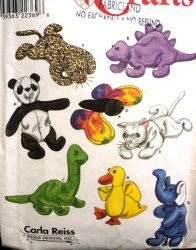 8472 BEANIE DINOS, PANDA, BUTTERFLY, CAT, ELEPHANT,TIGER PATTERN