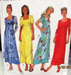 8473 Simplicity SQUARE NECK EMPIRE TIED LONGER DRESS, OVERSKIRT PATTERN 12-16 OR 18-22 UNCUT CHOICE