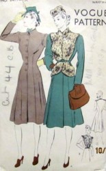 8477 '39 VOGUE SHAPED 1 BREASTED COAT, FUR PLASTRON, BELT PATTERN 18 36"B