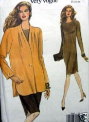 8483 VOGUE LONG 1 BUTTON JACKET, STRAIGHT LONG SLEEVE DRESS EZ PATTERN 20-24