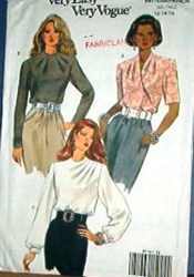 8539 Vogue SMART NO COLLAR SS-LS BLOUSE  PATTERN 12-16 uncut