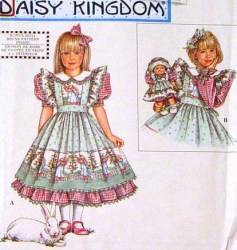 8553 DK DRESS,SLIP, PINAFORE, 13'' DOLL ROMPER, HAT PATTERN 2-6X