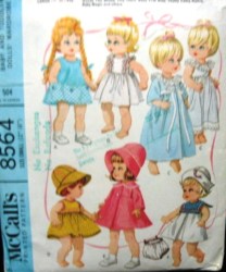 8564 MCCALLS 1966 12''-16'' DOLL COAT, HAT, DRESS, NITIE, UNDIES PATTERN uncut