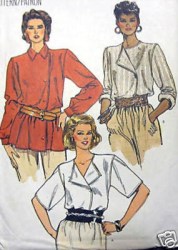 8576 EZ VOGUE SS-LS ASYMMETRIC 70s BLOUSE PATTERN 8-12