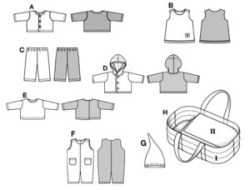 8591 BURDA EZ MEDIUM, LARGE DOLL CLOTHES,CARRY BAG PATTERN