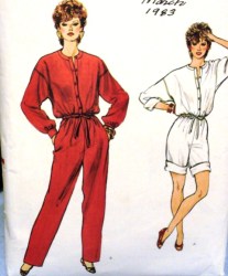 8629 VOGUE STRAIGHT LEG DRAWSTRING SS- LS JUMPSUIT LENGTHS / ROMPER  PATTERN 12=16 UNCUT
