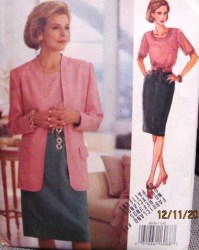 8636 VOGUE UNLINED LONG JACKET, SS TOP, SKIRT PATTERN 14-18 uncut