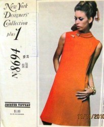 8694 Simplicity JACQUES TIFFEAU 1967 SLEEVELESS SECTION DRESS PATTERN 16, 14 or 12 Choice