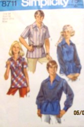 8711  SIMPLICITY WOODSTOCK SS-LS COLLAR SHIRT, BELT PATTERN MS 10 12, MR MD OR LARGE CHOICE
