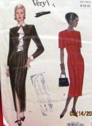 8717 VOGUE EZ LS-SS STRT BUTTON DRESS LENGTHS,JABOT PATTERN 8-12