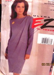 8738 VOGUE LOOSE STRAIGHT FRONT OVERLAY LONG SLEEVE DRESS EZ PATTERN 12-22