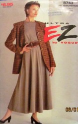 8743 EZ VOGUE LONGER JACKET, LONG FLARE DRESS PATTERN 12-16