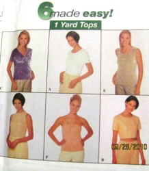 8747 6 EZ 1 YARD TOPS SLEEVES/CROP OR NOT KNIT PATTERN 16-20