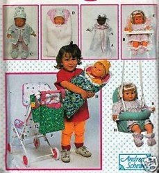 8764 12-22'' DOLL CLOTHES,UNDIES, HI CHAIR CUSHION, SWING PATTERN