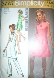 8775 SIMPLICITY 1970 LINED SHORT SLEEVE /SLEEVELESS DRESS, PANTS PATTERN 14, 16 choice