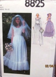 8825 Simplicity  BRIDES / MAID YOKE RUFFLE DRESS, SASH 1978 PATTERN 12 or 10  uncut