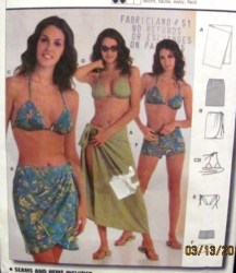 8839 bURDA BEACH 2 PC STRING BIKINI,  BOY SHORTS,  SARONG PATTERN 8-12