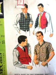8962 MCCALLS SS-LS 1967 MEN'S SHIRT, VEST, REVERSE VEST PATTERN  42'' 16 NECK
