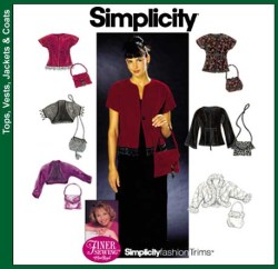 9016 SIMPLICITY KNIT SHRUG JACKET, JACKETS, 6 HANDLE PURSES PATTERN 14-20 uncut