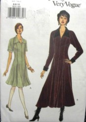 9034 VOGUE LOOSE FLARE LONG PLEAT SS-LS CUFF DRESS PATTERN 6-10