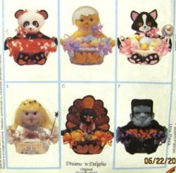 9068 ANGEL,PANDA, CAT,TURKEY, FRANKNSTN TREAT BASKET PATTERN