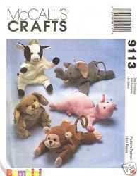 9113  MCCALLS BAMBINI BEANIE 9'' COW, DOG, MONKEY,  PIG, ELEPHANT PATTERNS