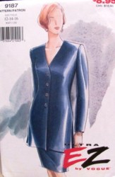 9187 VOGUE LONG LS BUTTON TUNIC TOP, SKIRT EZ PATTERN  12-16