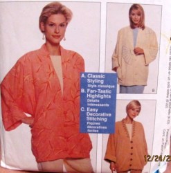 9244 MCCALLS LINED DOLMAN FAN TAN DECORATED TUCK JACKET PATTERN 8-22 SMALL-XL