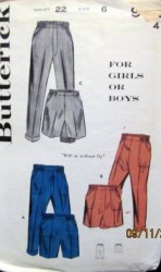 9251 BUTTERICK TAPER PANTS 2 LENGTHS BOY, GIRL PATTERN 6 22''W, 2 20"W