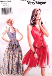 9254 EZ VOGUE BUTTON HALTER TOP,  FLARE SKIRT LENGTHS PATTERN 8-18 2 sizes choice