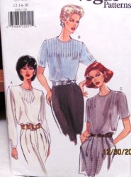 9288 EZ VOGUE TUCK BACK BUTTON SS-LS BLOUSE PATTERN 6-10 or 12-16 choice 2 sizes uncut