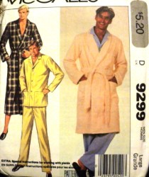 9299 Simplicity MEN'S ROBE LENGTHS,  BELT, PAJAMA  TOP,  PANTS PATTERN LG uncut